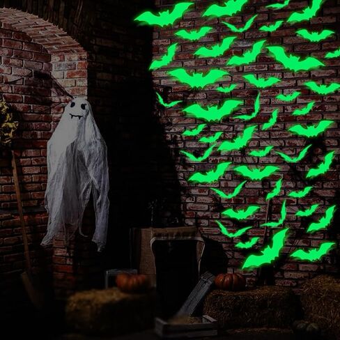 2 Pack 32pcs Glow in The Dark Halloween Luminous Bat Wall Decoration Halloween bat Stickers Removable Bat Wall Decor Glowing Window Clings for Scary Halloween Theme Party Decorations in Saudi Arabia
