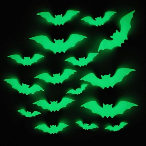 2 Pack 32pcs Glow in The Dark Halloween Luminous Bat Wall Decoration Halloween bat Stickers Removable Bat Wall Decor Glowing Window Clings for Scary Halloween Theme Party Decorations in Saudi Arabia