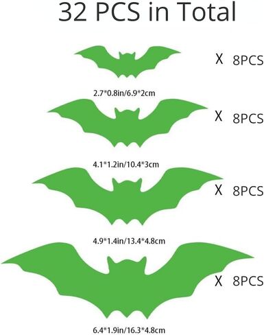2 Pack 32pcs Glow in The Dark Halloween Luminous Bat Wall Decoration Halloween bat Stickers Removable Bat Wall Decor Glowing Window Clings for Scary Halloween Theme Party Decorations in Saudi Arabia