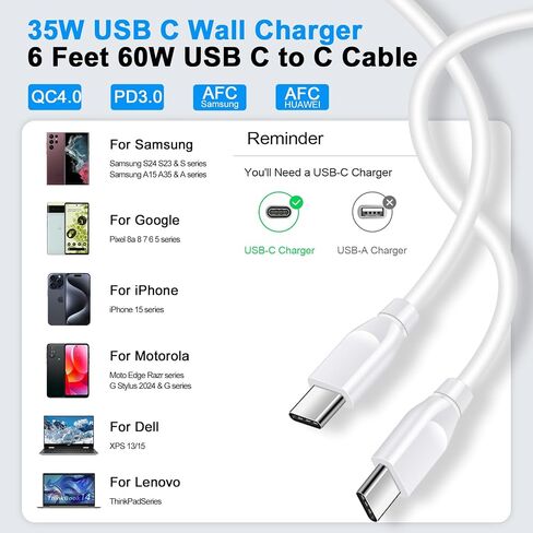 iPhone 15 Plus Charger Fast Charging, iPad Charger 35W USB C Fast Android Phone Wall Charger 3ft Type C to C Cable for iPhone 15 Pro Max 15,iPad Pro 13/11 2024,iPad Air 13/11 2024,Samsung A15 5G S24 in Saudi Arabia
