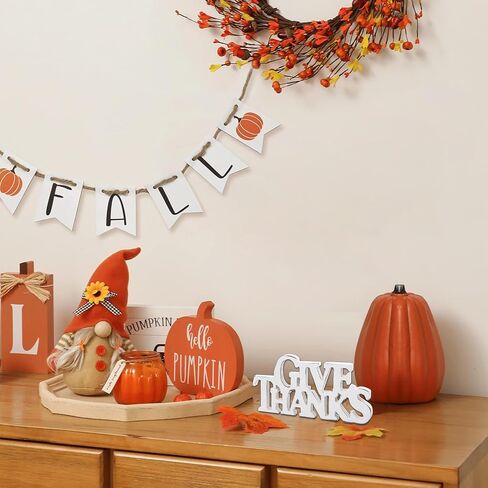 Rustic Small Give Thanks Sign for Thanksgiving Table Decor 7.9 Inch, Handmade Distressed White Wooden Thanksgiving Decorations Indoor, Farmhouse Sign for Tiered Tray Shelf Dinning Room in Saudi Arabia