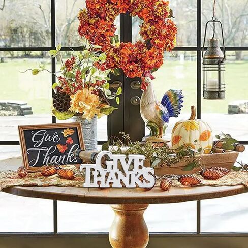 Rustic Small Give Thanks Sign for Thanksgiving Table Decor 7.9 Inch, Handmade Distressed White Wooden Thanksgiving Decorations Indoor, Farmhouse Sign for Tiered Tray Shelf Dinning Room in Saudi Arabia