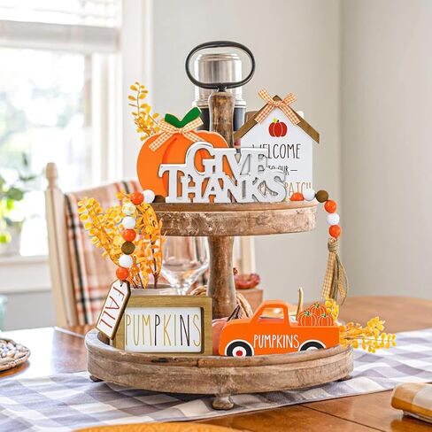 Rustic Small Give Thanks Sign for Thanksgiving Table Decor 7.9 Inch, Handmade Distressed White Wooden Thanksgiving Decorations Indoor, Farmhouse Sign for Tiered Tray Shelf Dinning Room in Saudi Arabia