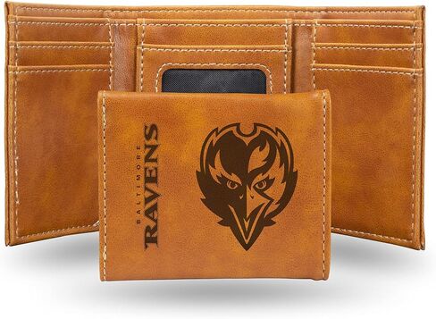Rico Industries NFL Baltimore Ravens Laser Engraved Brown Tri-Fold Wallet - Men's Accessory in Saudi Arabia