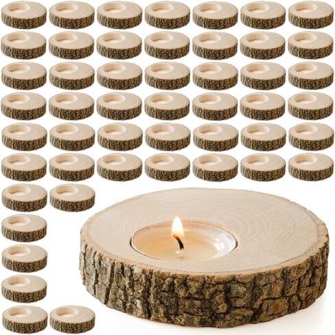 Wooden Tealight Candle Holder - 50 Adorable Thank You Gifts, Perfect for Wedding Favors, Ideal Rustic Decor Piece and Party Decoration - Customize and Gift (50, Undecorated) in Saudi Arabia