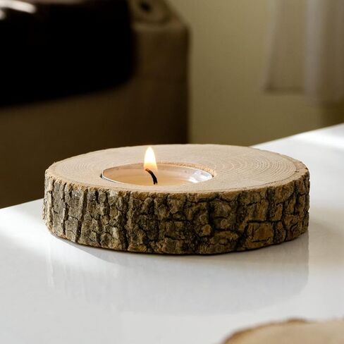 Wooden Tealight Candle Holder - 50 Adorable Thank You Gifts, Perfect for Wedding Favors, Ideal Rustic Decor Piece and Party Decoration - Customize and Gift (50, Undecorated) in Saudi Arabia