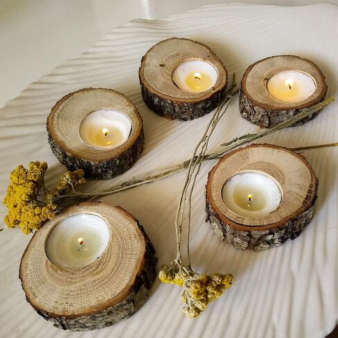 Wooden Tealight Candle Holder - 50 Adorable Thank You Gifts, Perfect for Wedding Favors, Ideal Rustic Decor Piece and Party Decoration - Customize and Gift (50, Undecorated) in Saudi Arabia