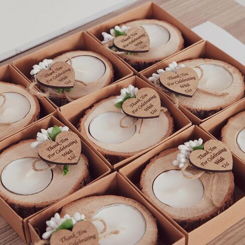 Wooden Tealight Candle Holder - 50 Adorable Thank You Gifts, Perfect for Wedding Favors, Ideal Rustic Decor Piece and Party Decoration - Customize and Gift (50, Undecorated) in Saudi Arabia