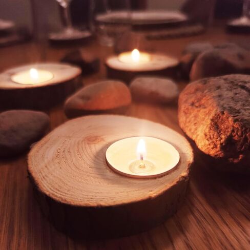 Wooden Tealight Candle Holder - 50 Adorable Thank You Gifts, Perfect for Wedding Favors, Ideal Rustic Decor Piece and Party Decoration - Customize and Gift (50, Undecorated) in Saudi Arabia