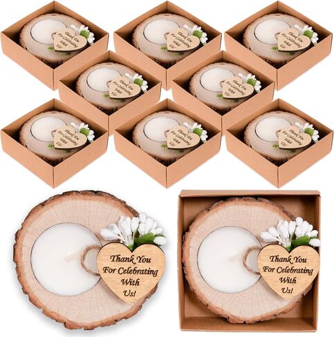 Wooden Tealight Candle Holder - 50 Adorable Thank You Gifts, Perfect for Wedding Favors, Ideal Rustic Decor Piece and Party Decoration - Customize and Gift (50, Undecorated) in Saudi Arabia