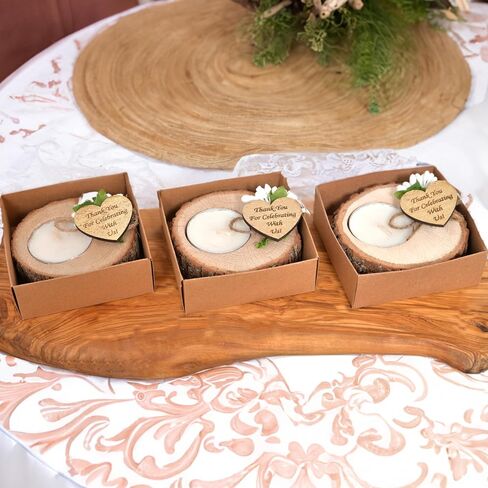 Wooden Tealight Candle Holder - 50 Adorable Thank You Gifts, Perfect for Wedding Favors, Ideal Rustic Decor Piece and Party Decoration - Customize and Gift (50, Undecorated) in Saudi Arabia