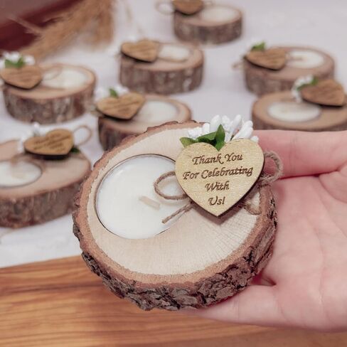 Wooden Tealight Candle Holder - 50 Adorable Thank You Gifts, Perfect for Wedding Favors, Ideal Rustic Decor Piece and Party Decoration - Customize and Gift (50, Undecorated) in Saudi Arabia