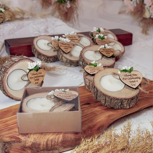 Wooden Tealight Candle Holder - 50 Adorable Thank You Gifts, Perfect for Wedding Favors, Ideal Rustic Decor Piece and Party Decoration - Customize and Gift (50, Undecorated) in Saudi Arabia