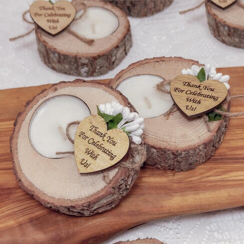 Wooden Tealight Candle Holder - 50 Adorable Thank You Gifts, Perfect for Wedding Favors, Ideal Rustic Decor Piece and Party Decoration - Customize and Gift (50, Undecorated) in Saudi Arabia