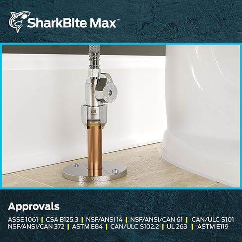 SharkBite Max 1/2 x 3/8 Inch Compression Straight Stop Valve, Quarter Turn, Push to Connect Brass Plumbing Fitting, PEX Pipe, Copper, CPVC, PE-RT, HDPE, UR23037 in Saudi Arabia