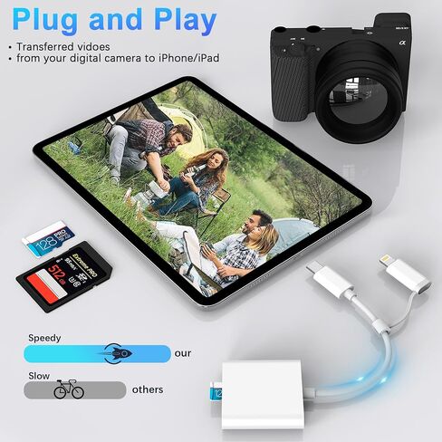 قارئ كاميرا Lightning to SD Card لجهاز iPhone iPad، قارئ بطاقة الذاكرة Trail Camera Viewer SD محول بطاقة SD لهاتف iPhone 12/11/XS/XR/X/8/7/iPad، التوصيل والتشغيل in Kuwait