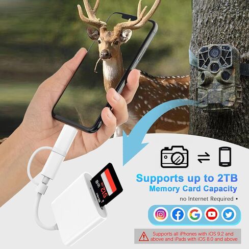 قارئ كاميرا Lightning to SD Card لجهاز iPhone iPad، قارئ بطاقة الذاكرة Trail Camera Viewer SD محول بطاقة SD لهاتف iPhone 12/11/XS/XR/X/8/7/iPad، التوصيل والتشغيل in Kuwait