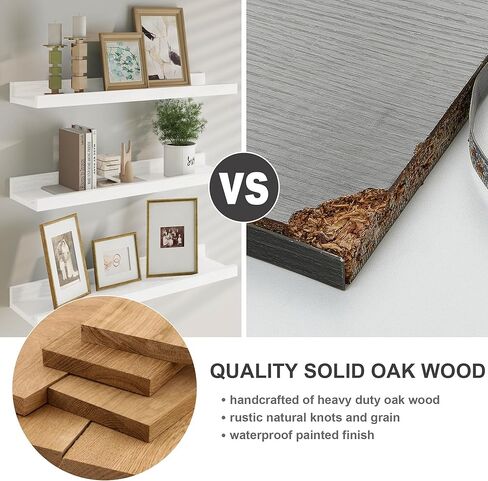 Floating Picture Ledge Shelves 24 Inch Solid Oak Wood Set of 2, Rustic Wall Storage Shelves with Lip, Kids Bookshelf, Photo & Picture Ledge Shelves for Bedroom, Living Room, Kitchen Natural Oak in Kuwait