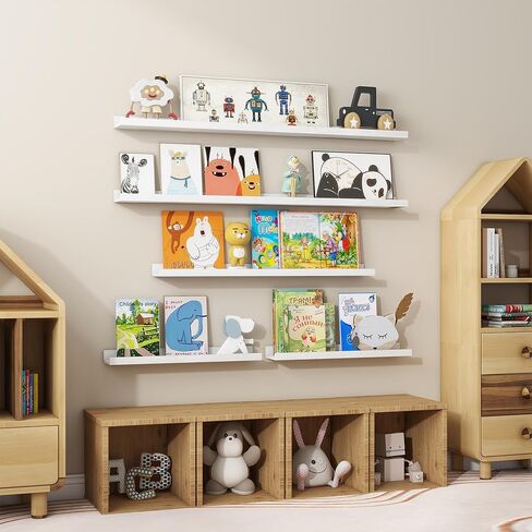 Floating Picture Ledge Shelves 24 Inch Solid Oak Wood Set of 2, Rustic Wall Storage Shelves with Lip, Kids Bookshelf, Photo & Picture Ledge Shelves for Bedroom, Living Room, Kitchen Natural Oak in Kuwait