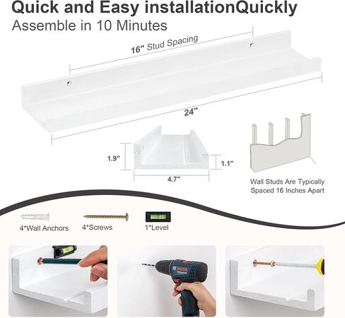 Floating Picture Ledge Shelves 24 Inch Solid Oak Wood Set of 2, Rustic Wall Storage Shelves with Lip, Kids Bookshelf, Photo & Picture Ledge Shelves for Bedroom, Living Room, Kitchen Natural Oak in Kuwait