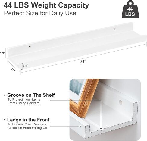 Floating Picture Ledge Shelves 24 Inch Solid Oak Wood Set of 2, Rustic Wall Storage Shelves with Lip, Kids Bookshelf, Photo & Picture Ledge Shelves for Bedroom, Living Room, Kitchen Natural Oak in Kuwait