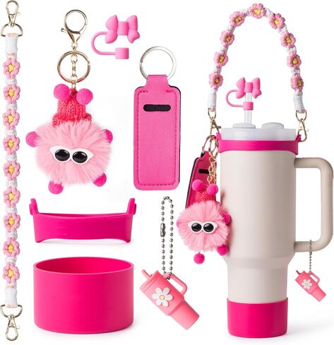 Stanley Cup Accessories Set I Water Bottle Handle Strap, Silicone Cup Boot, Lipstick Holder, Keychain Charms & Handle Charms,Straw Topper Accessories for White Stanley Cup 40oz/30oz in Saudi Arabia