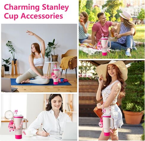 Stanley Cup Accessories Set I Water Bottle Handle Strap, Silicone Cup Boot, Lipstick Holder, Keychain Charms & Handle Charms,Straw Topper Accessories for White Stanley Cup 40oz/30oz in Saudi Arabia