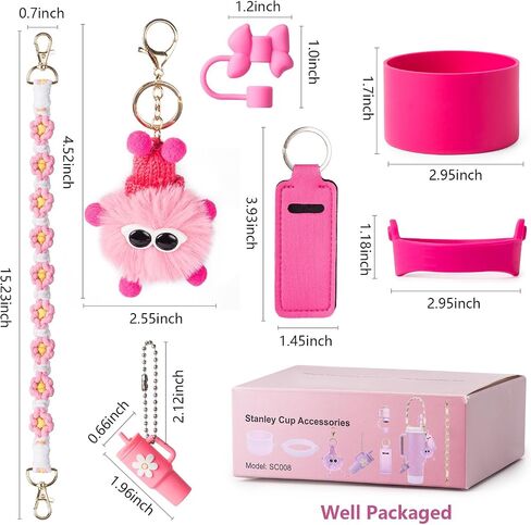 Stanley Cup Accessories Set I Water Bottle Handle Strap, Silicone Cup Boot, Lipstick Holder, Keychain Charms & Handle Charms,Straw Topper Accessories for White Stanley Cup 40oz/30oz in Saudi Arabia