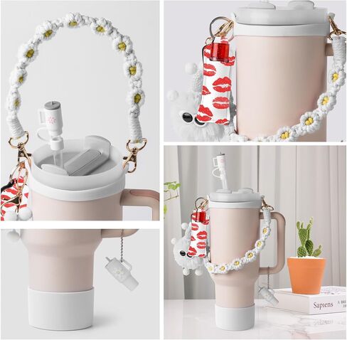 Stanley Cup Accessories Set I Water Bottle Handle Strap, Silicone Cup Boot, Lipstick Holder, Keychain Charms & Handle Charms,Straw Topper Accessories for White Stanley Cup 40oz/30oz in Saudi Arabia