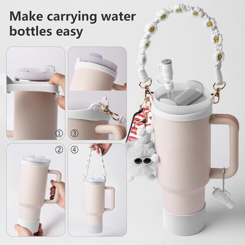 Stanley Cup Accessories Set I Water Bottle Handle Strap, Silicone Cup Boot, Lipstick Holder, Keychain Charms & Handle Charms,Straw Topper Accessories for White Stanley Cup 40oz/30oz in Saudi Arabia