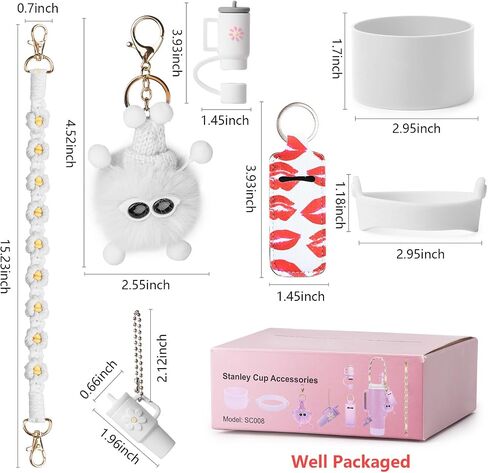 Stanley Cup Accessories Set I Water Bottle Handle Strap, Silicone Cup Boot, Lipstick Holder, Keychain Charms & Handle Charms,Straw Topper Accessories for White Stanley Cup 40oz/30oz in Saudi Arabia