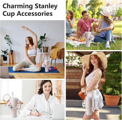 Stanley Cup Accessories Set I Water Bottle Handle Strap, Silicone Cup Boot, Lipstick Holder, Keychain Charms & Handle Charms,Straw Topper Accessories for White Stanley Cup 40oz/30oz in Saudi Arabia