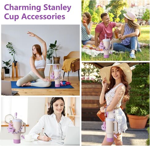 Stanley Cup Accessories Set I Water Bottle Handle Strap, Silicone Cup Boot, Lipstick Holder, Keychain Charms & Handle Charms,Straw Topper Accessories for White Stanley Cup 40oz/30oz in Saudi Arabia