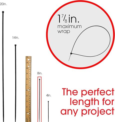 Power Gear 8-Inch Zip Ties, 20 Pack, Durable Nylon, Self-Locking, 40 Lbs. Tensile Strength, 1 7/8 Inch Maximum Diameter, Black, 51213 in Kuwait