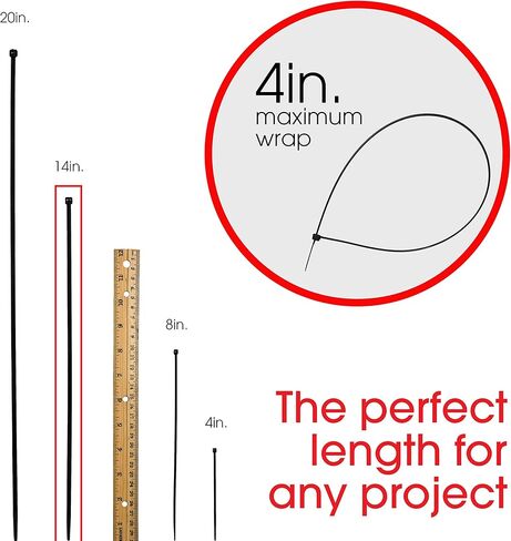 Power Gear 8-Inch Zip Ties, 20 Pack, Durable Nylon, Self-Locking, 40 Lbs. Tensile Strength, 1 7/8 Inch Maximum Diameter, Black, 51213 in Kuwait