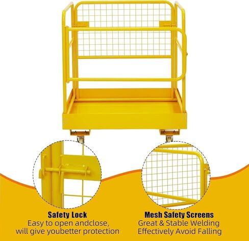 PIONEERWORKS Forklift Safety Cage, 36"x36" inch Heavy Duty Collapsible Forklift Work Platform,1200LBS Capacity with 4 Universal Wheels, for Most Aerial Jobs in Saudi Arabia