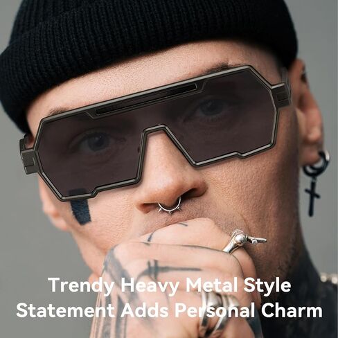 Dollger Retro Steampunk Sunglasses Men Trendy One Piece Irregular Metal Black Sunglasses in Saudi Arabia