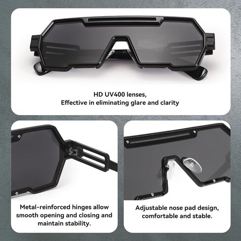 Dollger Retro Steampunk Sunglasses Men Trendy One Piece Irregular Metal Black Sunglasses in Saudi Arabia