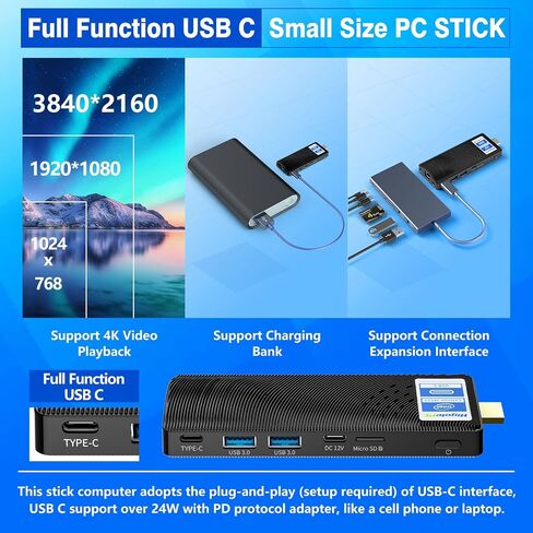 Mini PC Stick Celeron N4000 4GB/64GB, Micro Computer with USB PD3.0 and 4K HDMI, Gigabit Ethernet, WiFi 5.0, BT 5.2 - Ideal for Business, Office, Media, Home Use in Saudi Arabia