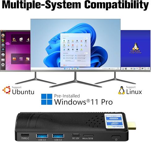 Mini PC Stick Celeron N4000 4GB/64GB, Micro Computer with USB PD3.0 and 4K HDMI, Gigabit Ethernet, WiFi 5.0, BT 5.2 - Ideal for Business, Office, Media, Home Use in Saudi Arabia