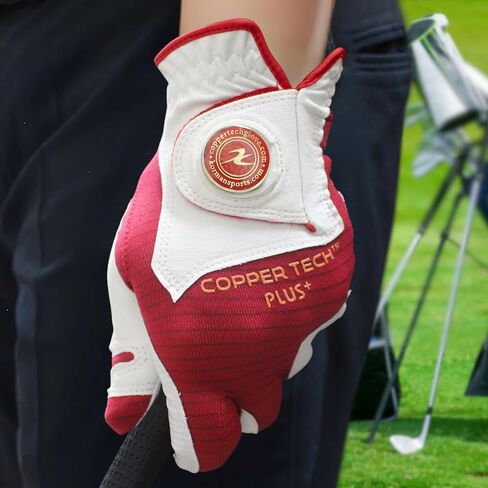 Copper Tech Plus Women's Golf Gloves with Ball Marker - Ladies Golf Gloves with 100% AAA Synthetic Leather - Wrist Support & Breathability - Golf Gloves Left Handed Golfer (Hand Orientation: Right) in Saudi Arabia