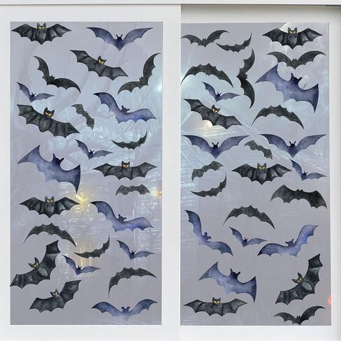 HOWAF 9 Sheets Halloween Bats Window Clings Stickers 70+pcs Black Bats Double Sided Window Decals Halloween Party Decorations, Spider Bats Glass Window Stickers for Halloween Home Supplies in Saudi Arabia
