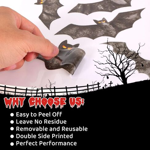 HOWAF 9 Sheets Halloween Bats Window Clings Stickers 70+pcs Black Bats Double Sided Window Decals Halloween Party Decorations, Spider Bats Glass Window Stickers for Halloween Home Supplies in Saudi Arabia