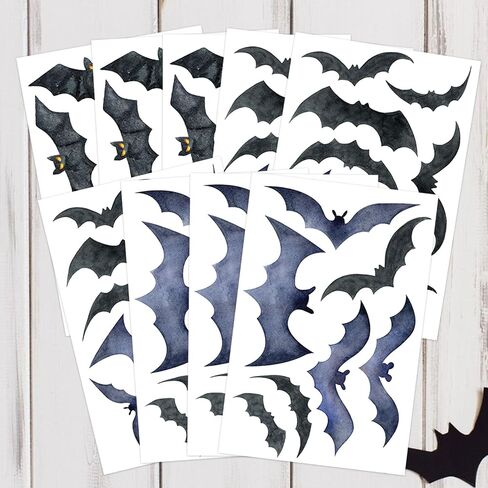 HOWAF 9 Sheets Halloween Bats Window Clings Stickers 70+pcs Black Bats Double Sided Window Decals Halloween Party Decorations, Spider Bats Glass Window Stickers for Halloween Home Supplies in Saudi Arabia