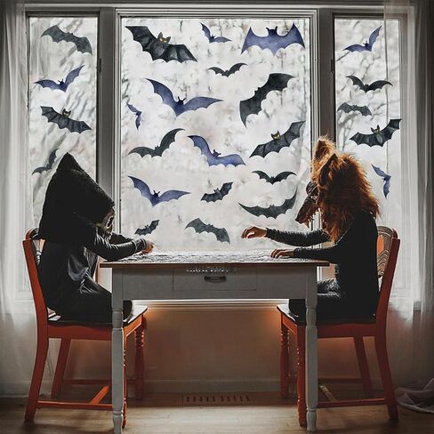 HOWAF 9 Sheets Halloween Bats Window Clings Stickers 70+pcs Black Bats Double Sided Window Decals Halloween Party Decorations, Spider Bats Glass Window Stickers for Halloween Home Supplies in Saudi Arabia
