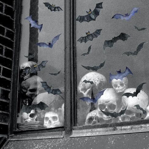 HOWAF 9 Sheets Halloween Bats Window Clings Stickers 70+pcs Black Bats Double Sided Window Decals Halloween Party Decorations, Spider Bats Glass Window Stickers for Halloween Home Supplies in Saudi Arabia