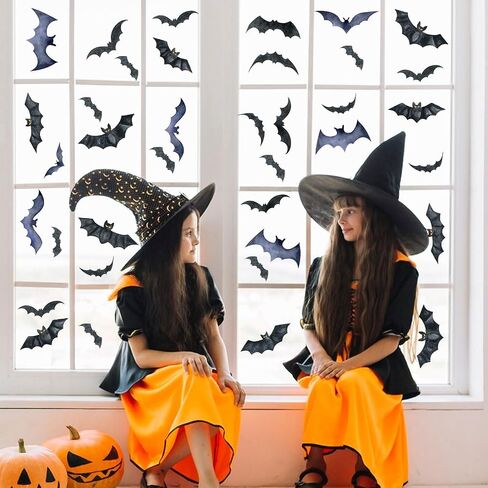 HOWAF 9 Sheets Halloween Bats Window Clings Stickers 70+pcs Black Bats Double Sided Window Decals Halloween Party Decorations, Spider Bats Glass Window Stickers for Halloween Home Supplies in Saudi Arabia