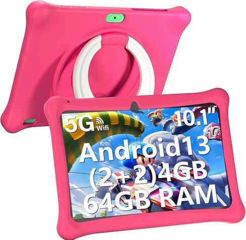 Android 13 Kids Tablet, 10 Inch Tablet for Kids with Kids Case, 4GB RAM 64GB ROM Tablets, 1280 * 800 Display, 5000mAh, KIDOZ Pre-Installed Toddlers Tablet,Parental Control(Pink) in Saudi Arabia
