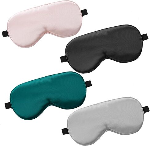 4 Pcs Eye Mask for Sleeping Silk Sleep Mask, Soft Adjustable Blackout Sleeping Mask for Men Women Breathable 100% Mulberry Silk Fabric, Night Eyeshade Blocks Light Reduces Puffy Eyes(4 Colors) in Saudi Arabia