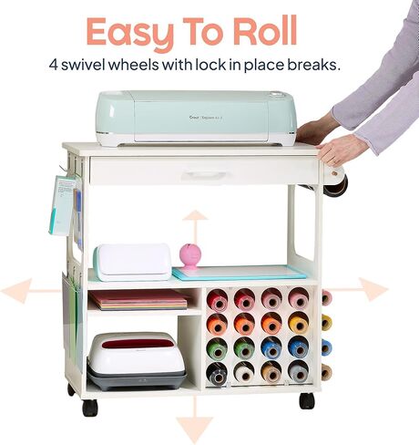عربة iVyne Craft، طاولة تنظيم وتخزين نهائية للكريكات/الصورة الظلية مع رف معدني، طاولة حرفية مع مساحة تخزين، محطة عمل للملحقات، التوت، لفافات الفينيل، والمزيد - أبيض in Kuwait
